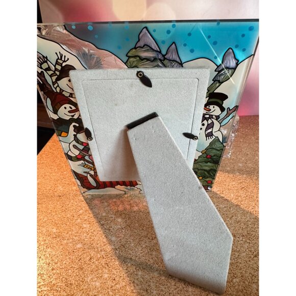 Stained Glass Style Snowman Picture Frame – approx 6.5” x 8” – Holiday Winter Dé - Picture 6 of 9
